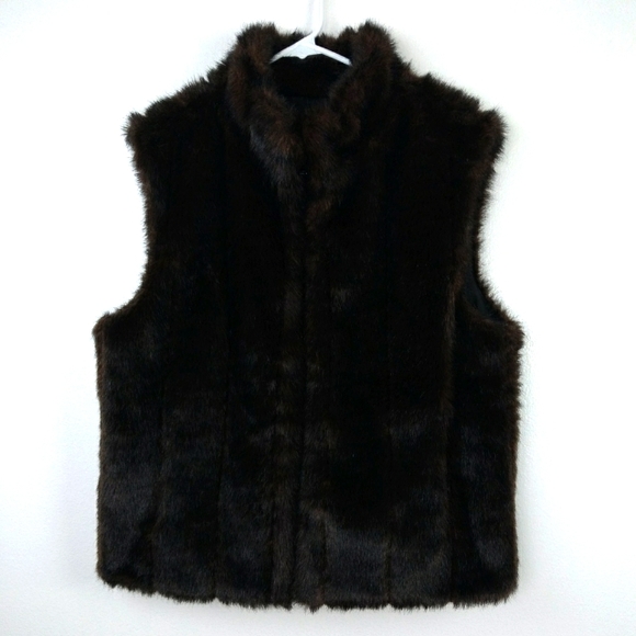 Giacca Faux Fur Vest Brown Full Zip Large - Picture 1 of 12